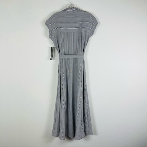 NWT Nina Leonard grey white stripe coastal preppy midi belted dress medium - Picture 10 of 10